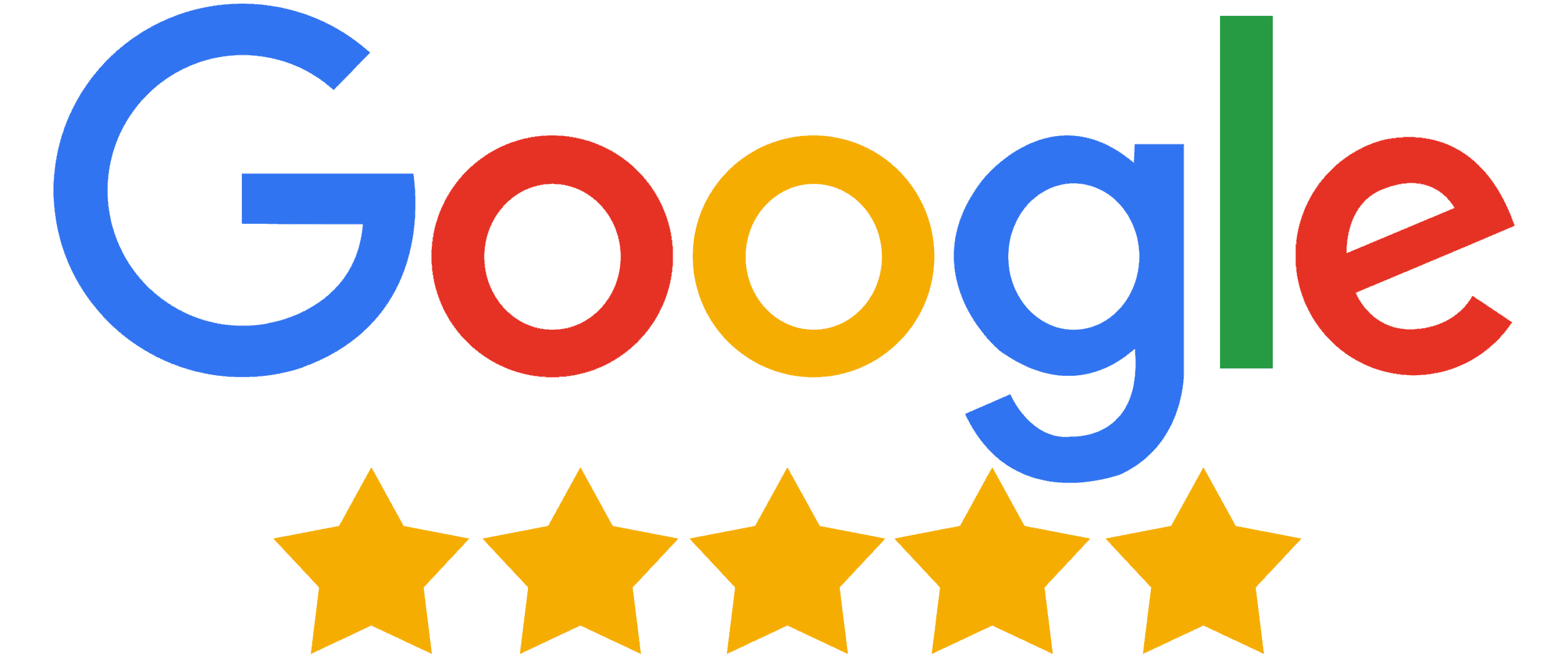 Google logo above five yellow stars, indicating a five-star rating.